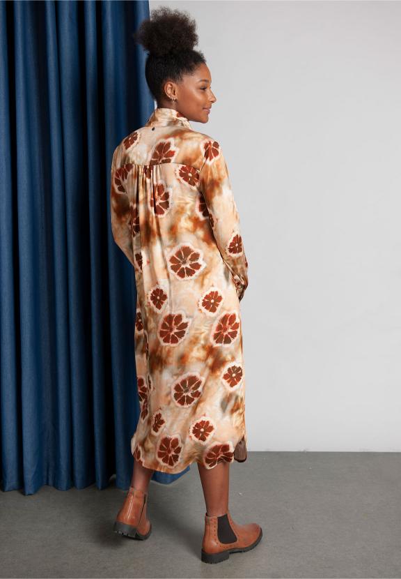 Shirt Dress With Collar Ribbon In Multi - Meervoudig