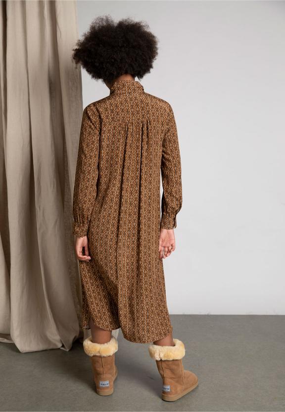 Shirt Dress With Collar Ribbon In Brown - Marron