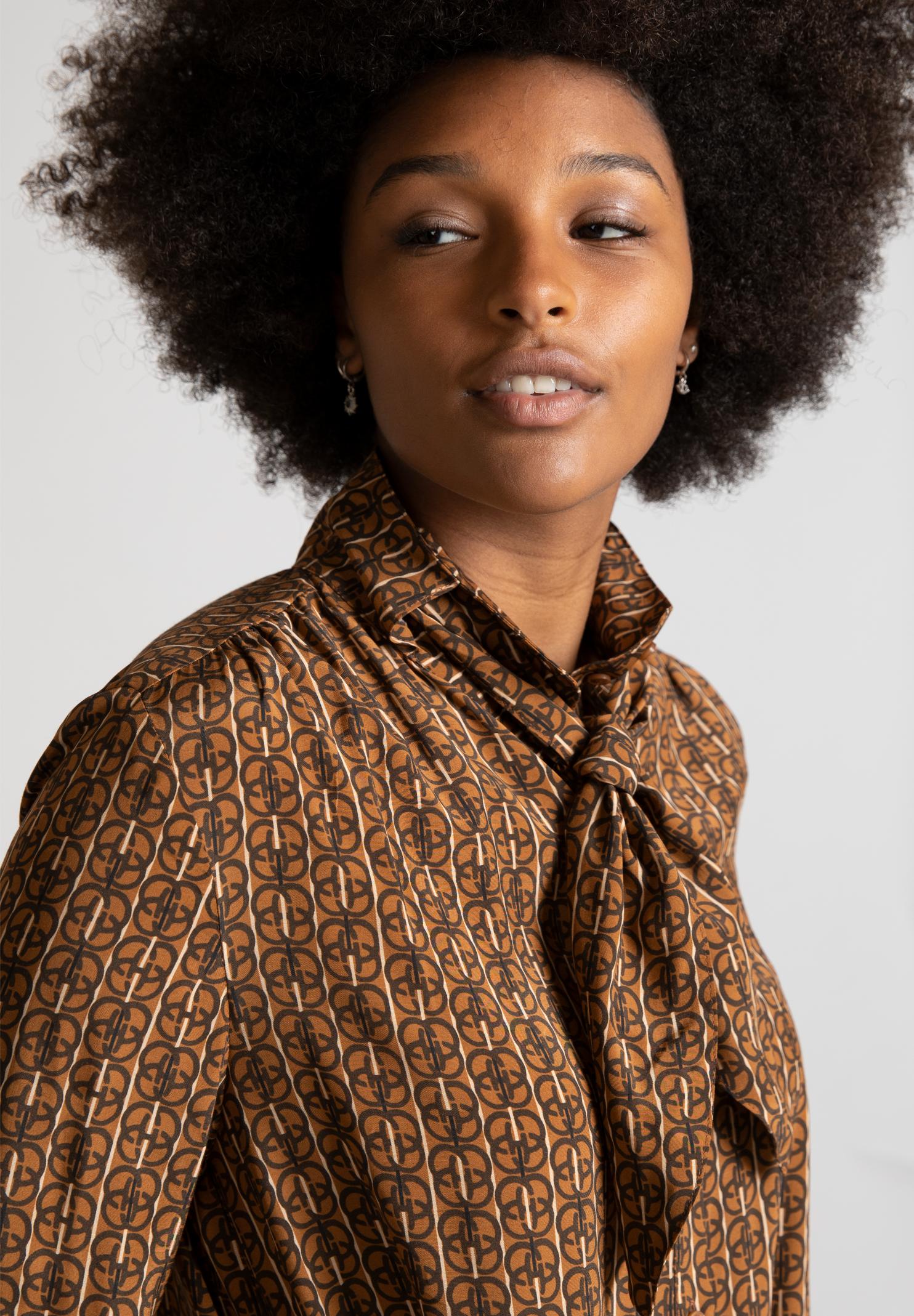 Shirt Dress With Collar Ribbon In Brown - Marron