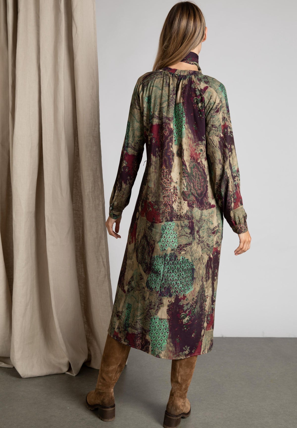 Viscose Midi Dress In Multi - Meervoudig