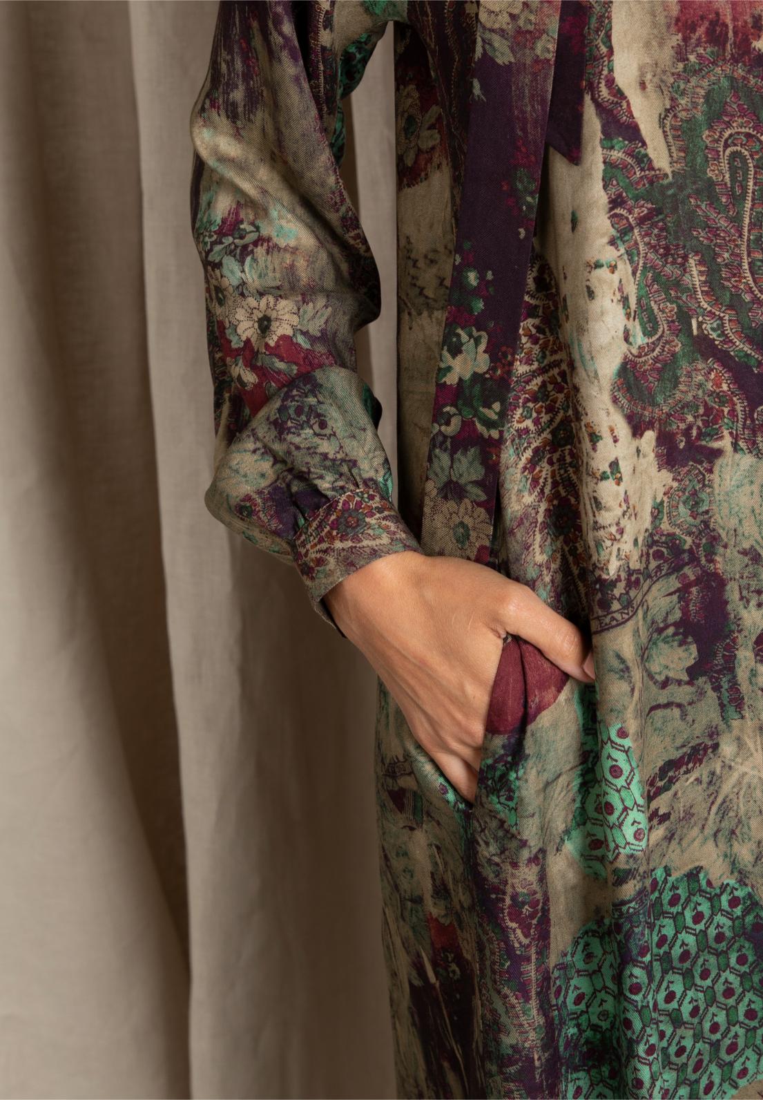 Viscose Midi Dress In Multi - Meervoudig