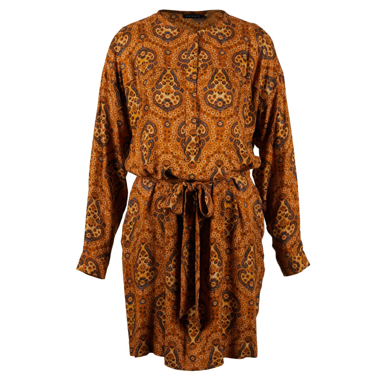Long Sleeve Viscose Dress In Brown - Bruin