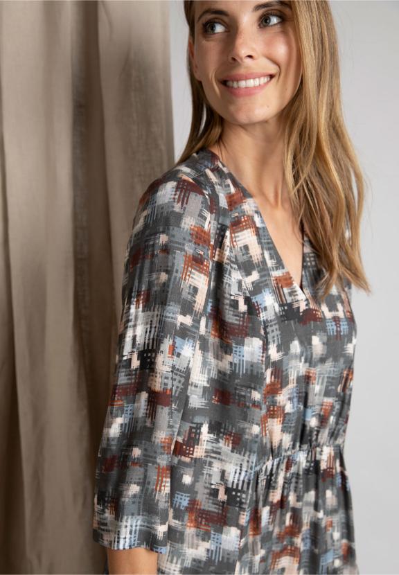 Viscose V-Neck Dress In Grey - Gris