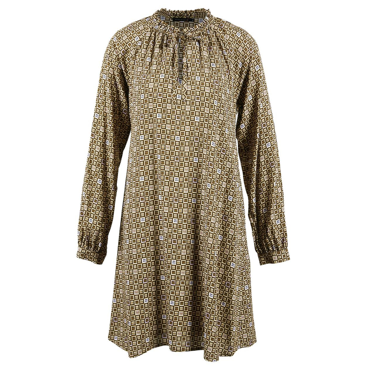 Viscose Dress With Ruffled Collar In Multi - Meervoudig