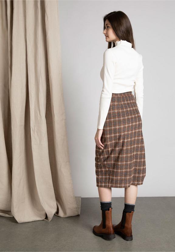 Checkered Midi Skirt In Brown - Marron