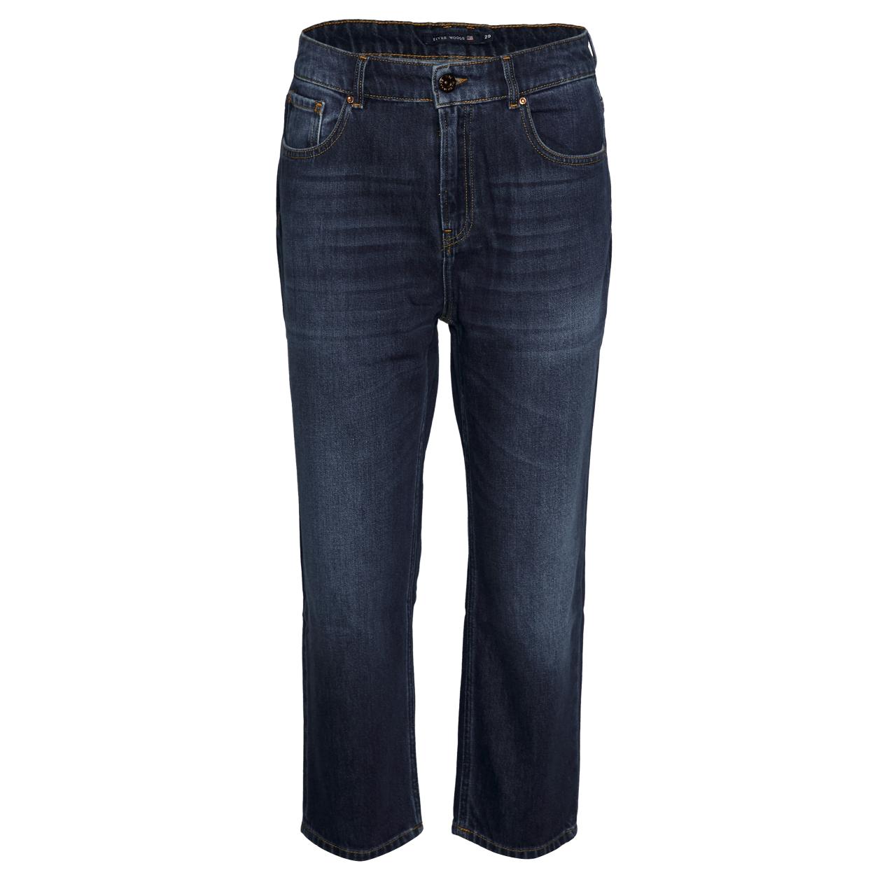 Mid Waist Cropped Stone Jeans In Bleu Denim - Denim