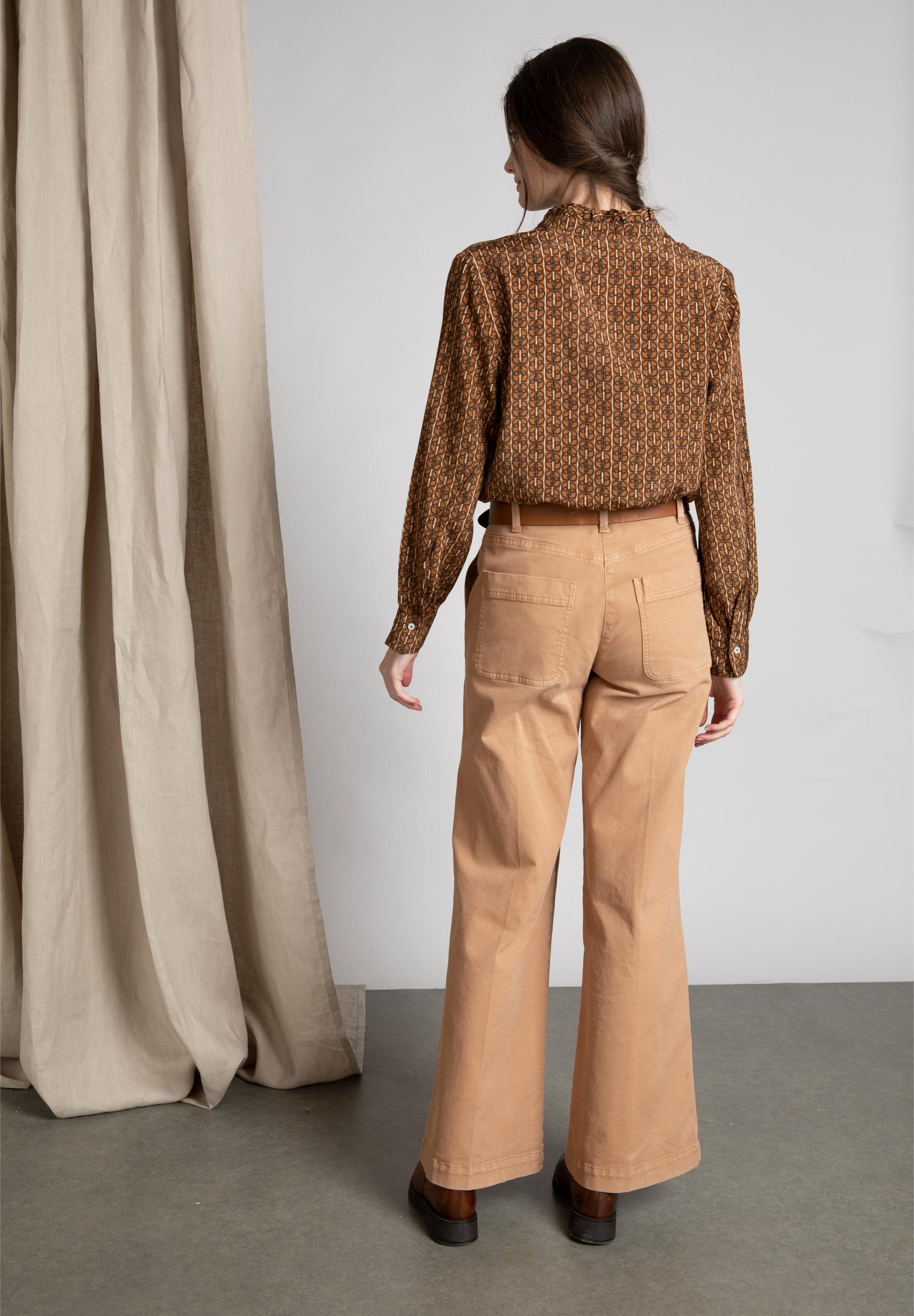 Slipover Shirt With Ruffles In Brown - Bruin