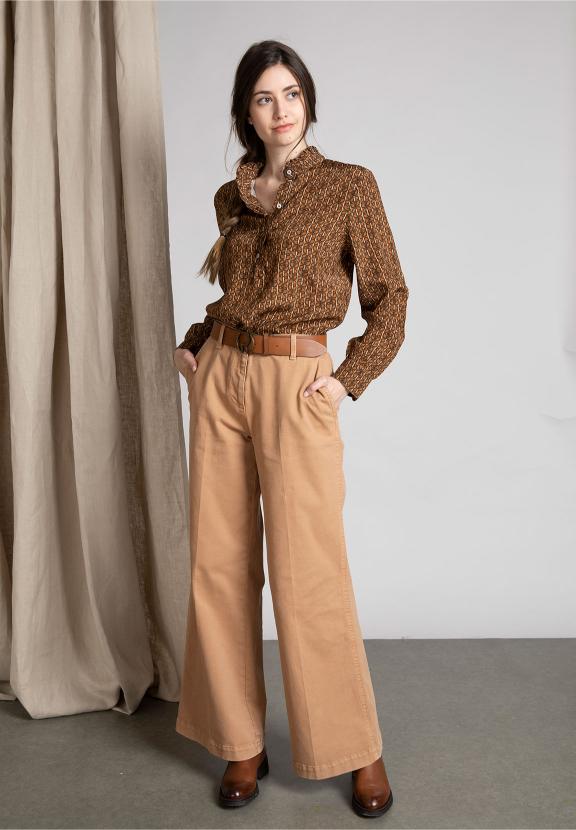 Slipover Shirt With Ruffles In Brown - Bruin