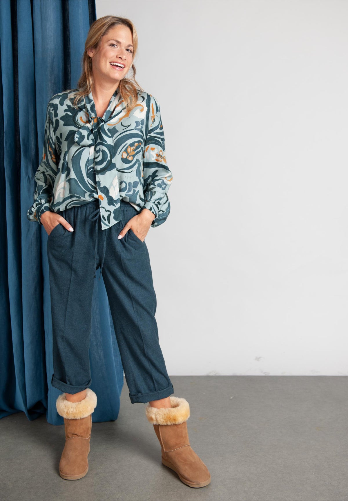 Slipover Shirt With Removable Scarf In Blue - Bleu