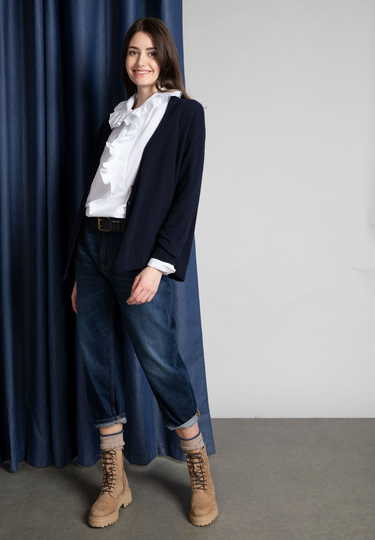 Vrouw Losse V-hals Cardigan In Het Blauw - W