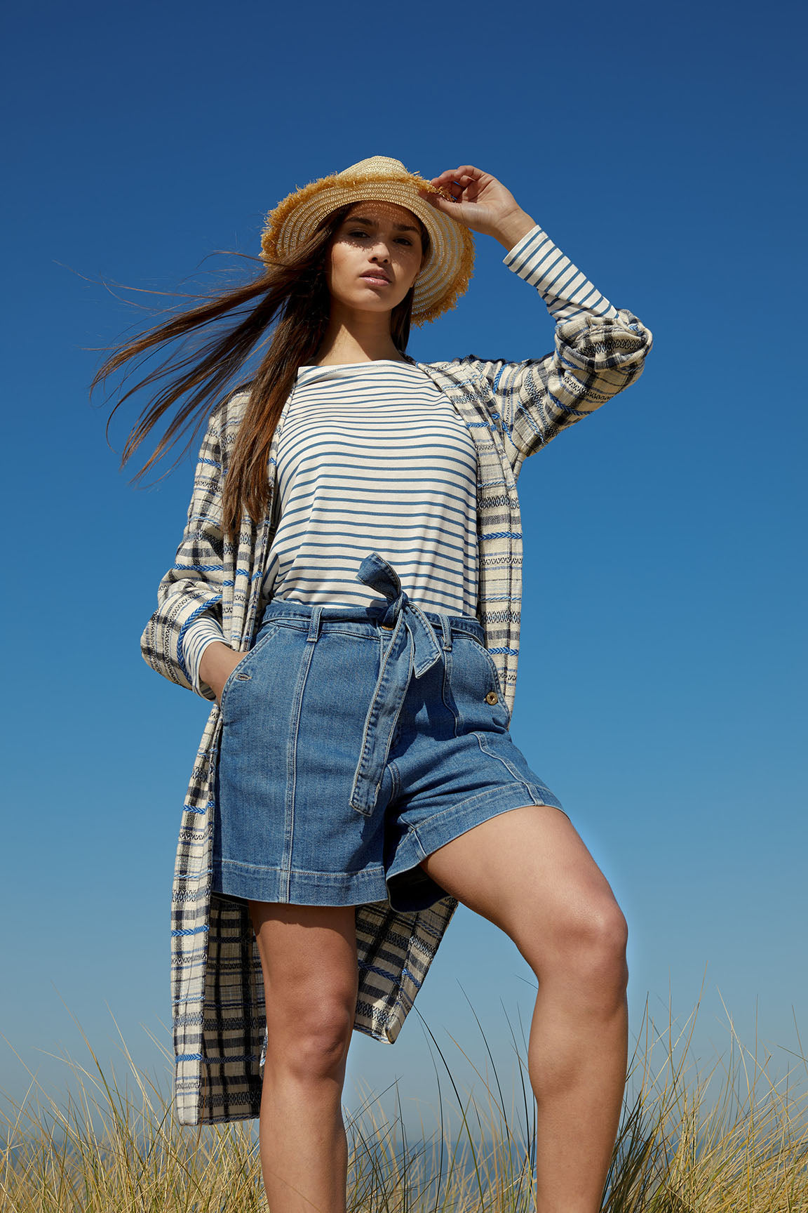 Multicolor Checked Kimono - Blue