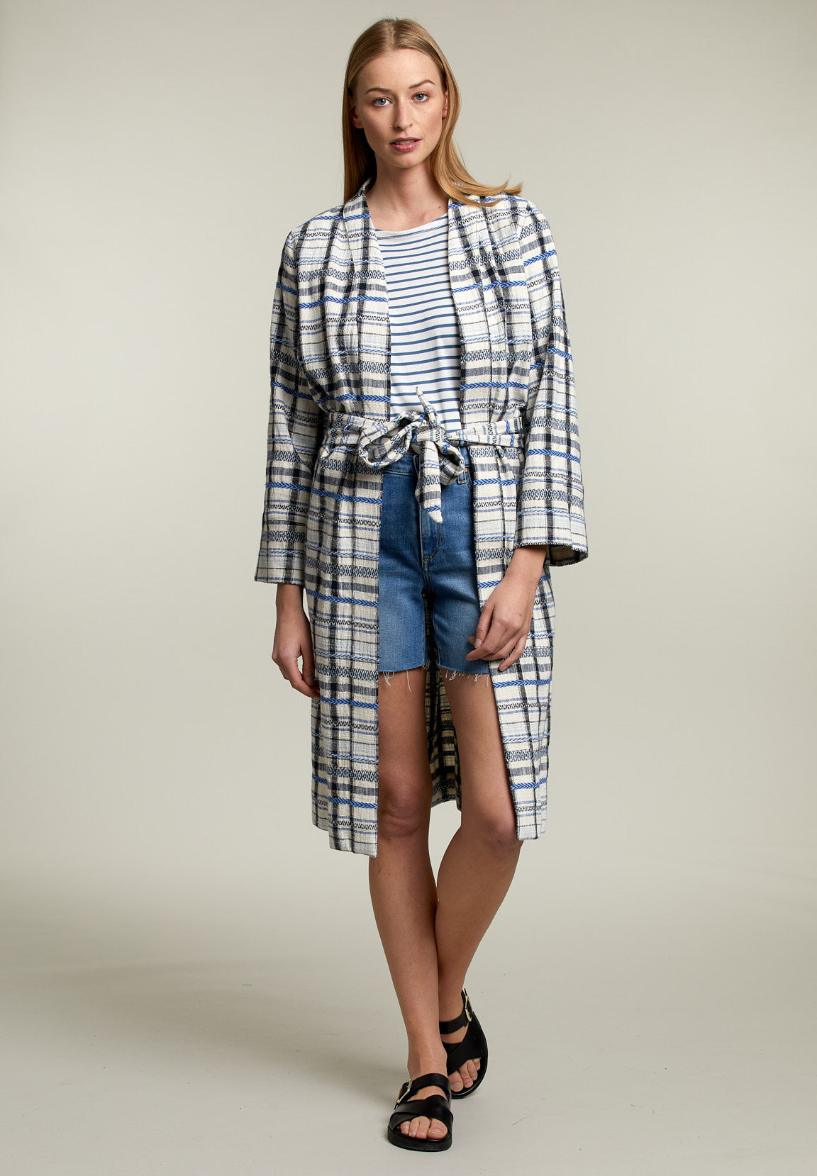Multicolor Checked Kimono - Blue