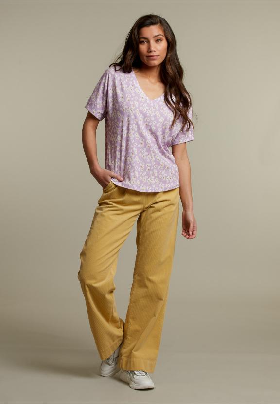 Lila V-Neck Floral Pattern T-Shirt - Paars