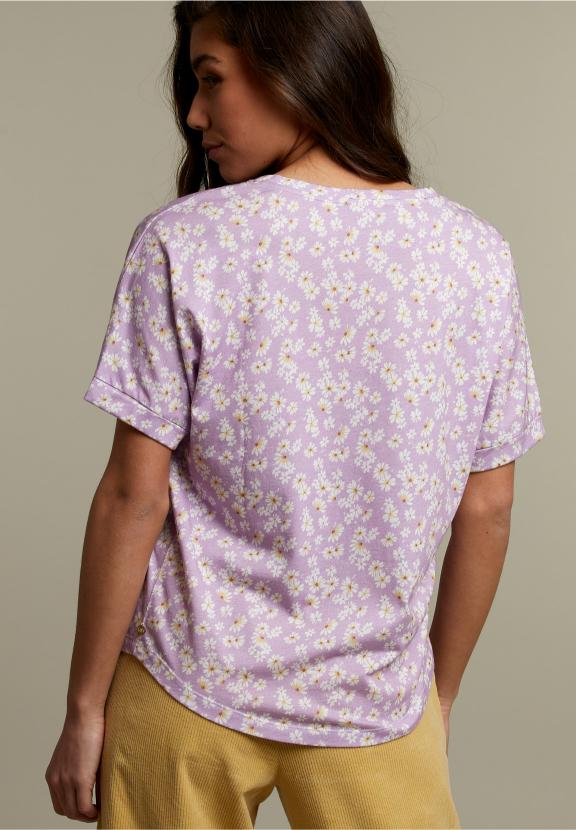 Lila V-Neck Floral Pattern T-Shirt - Paars