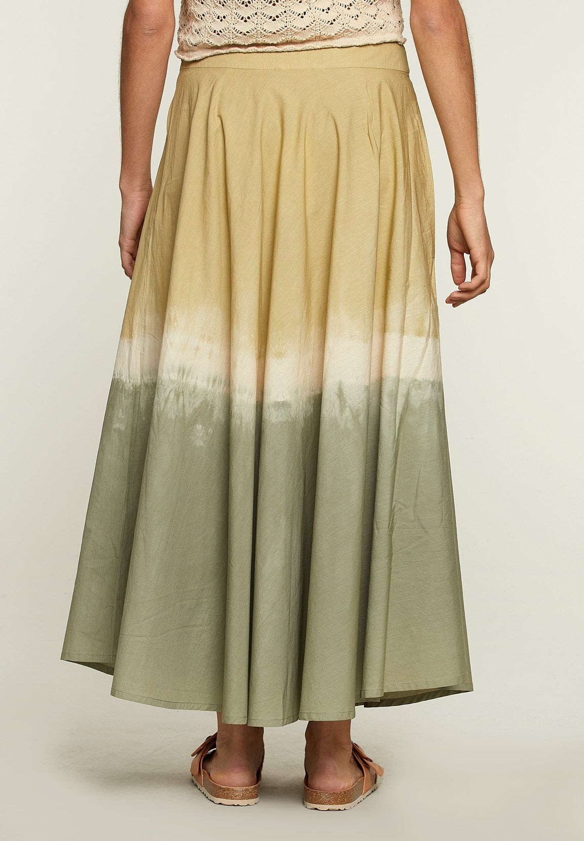 Long Tie & Dye Cotton Skirt - Green