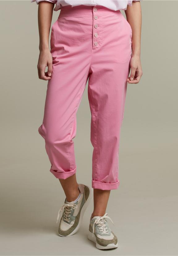 Pink Cropped Cotton Pants - Roze