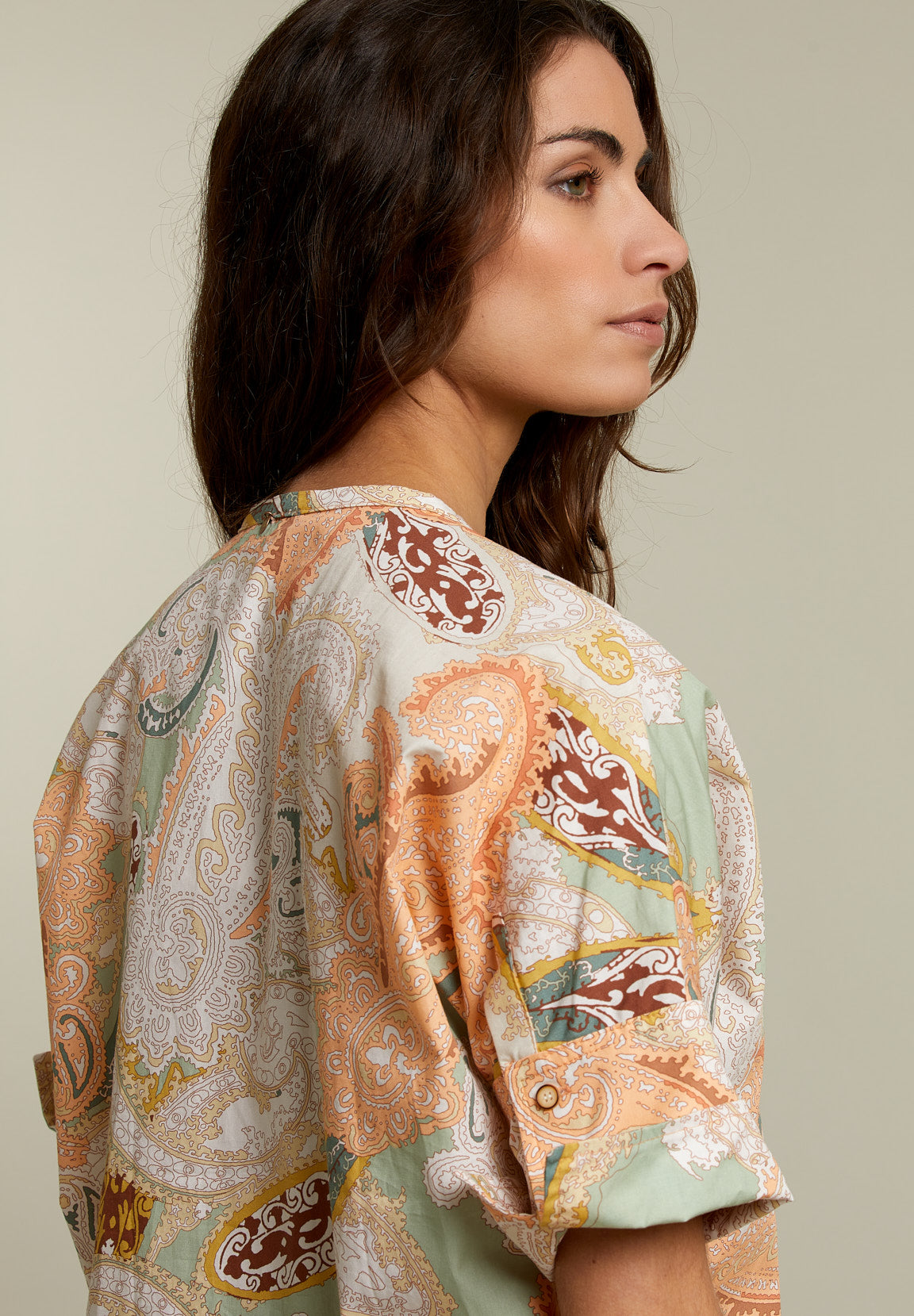 Pastel Paisley Collarless Shirt - Multi - W