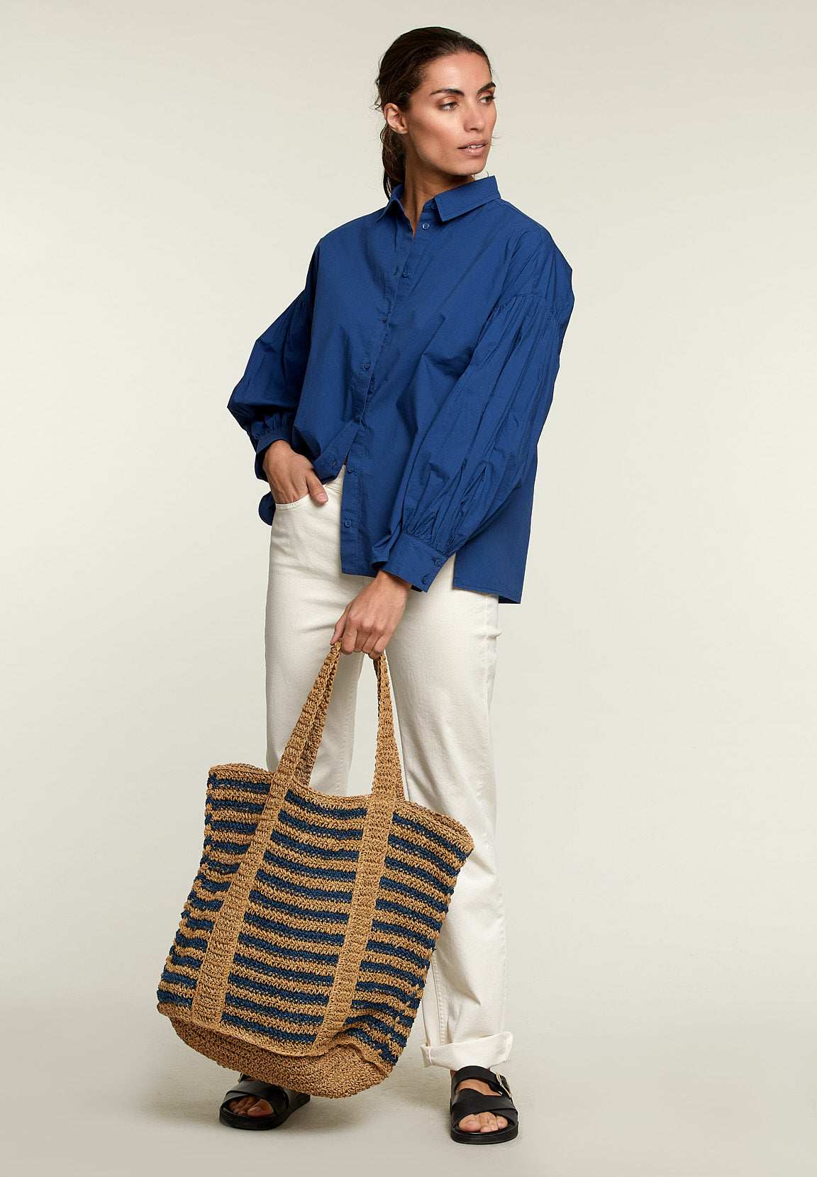 Blue Balloon Sleeves Shirt - Blue - W