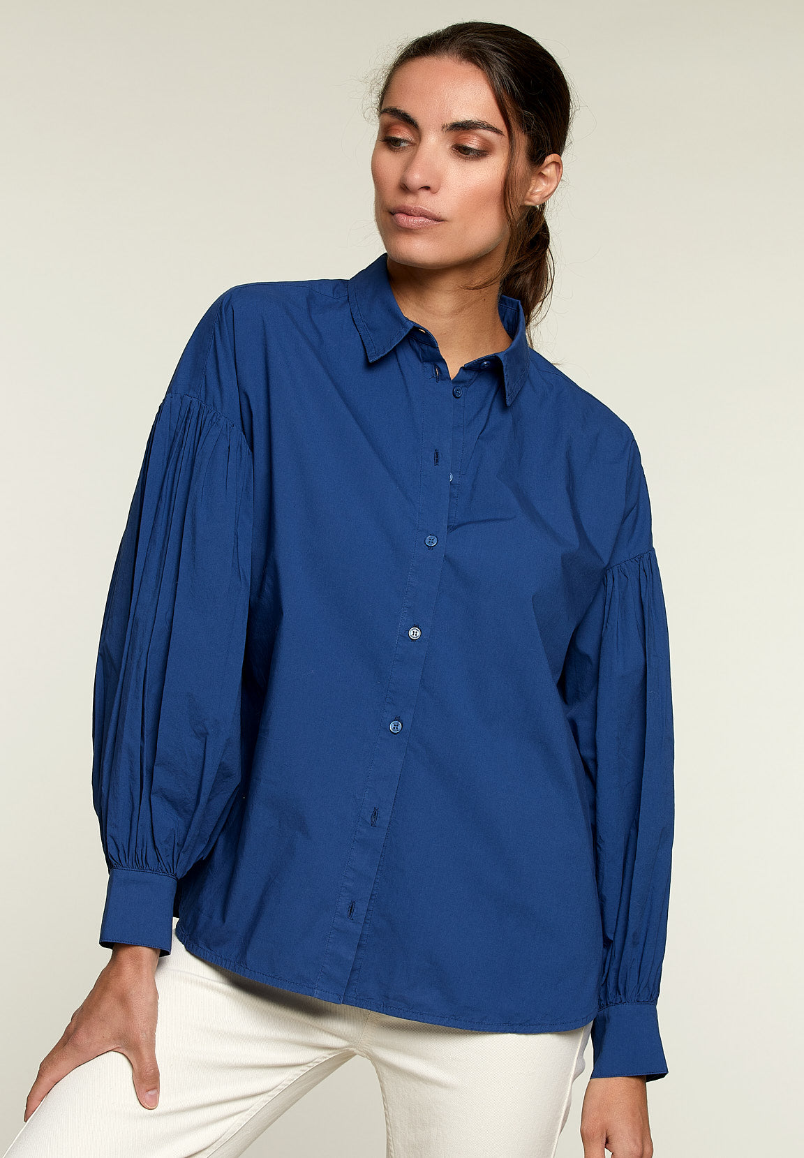 Blue Balloon Sleeves Shirt - Blue - W