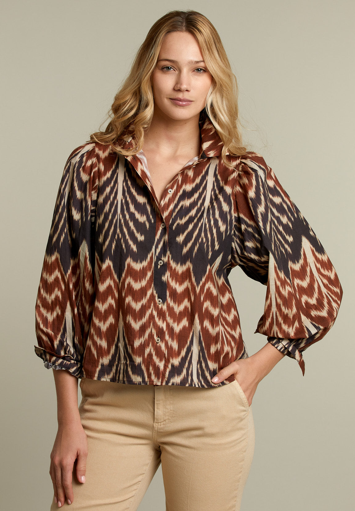 Multicolor Balloon Sleeves Shirt - Multi