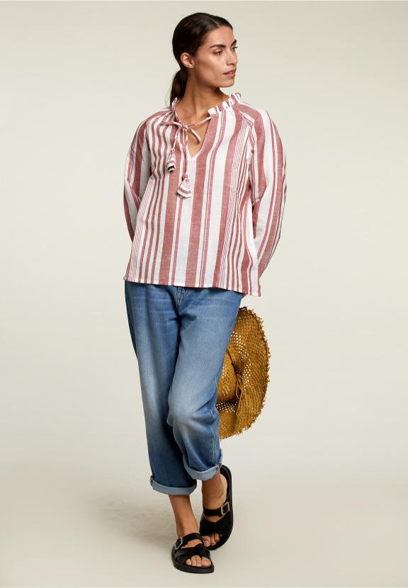 Red/White Striped Shirt With Tassels - Roze