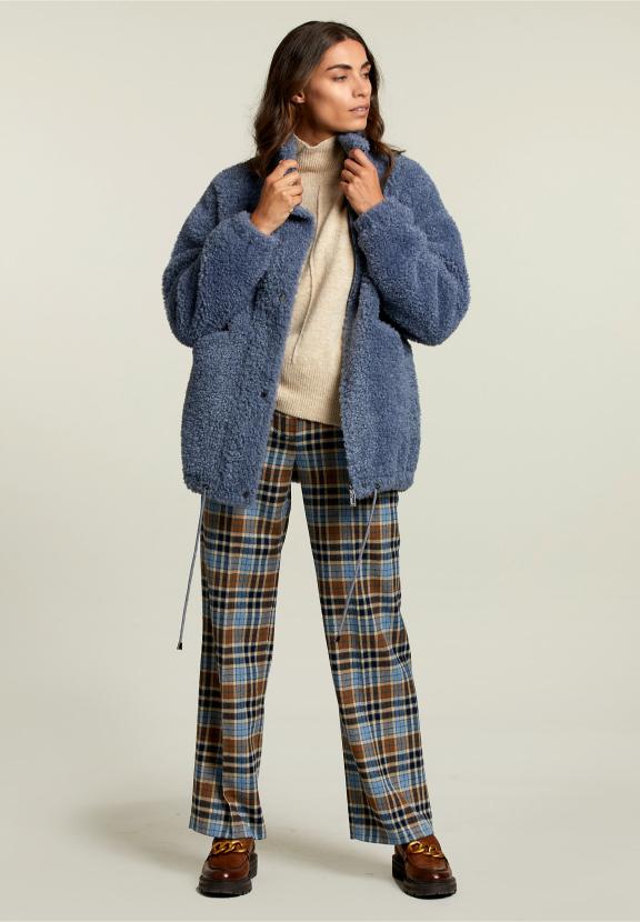 Denim Mock Neck Coat - Blauw