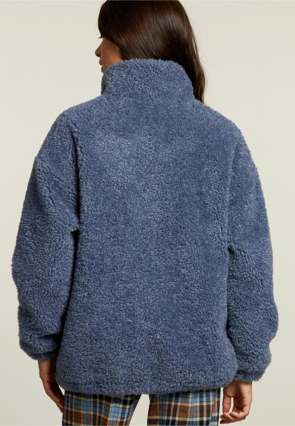Denim Mock Neck Coat - Blauw