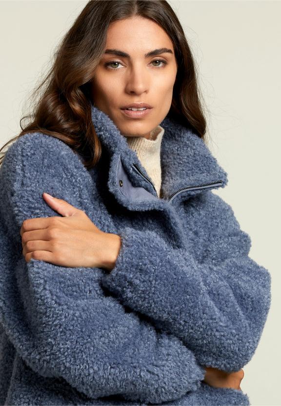 Denim Mock Neck Coat - Blauw