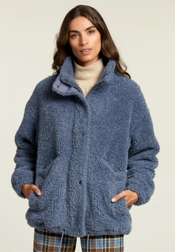 Denim Mock Neck Coat - Blauw