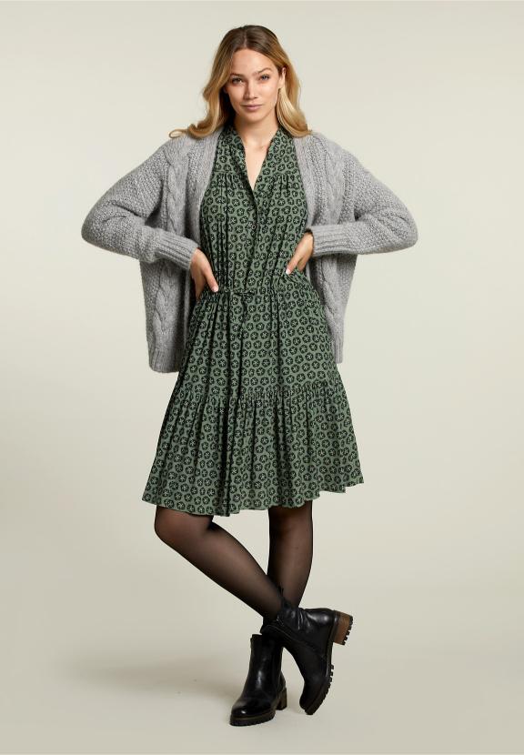 Groene Fantasie V-Hals Jurk - Bruin - W