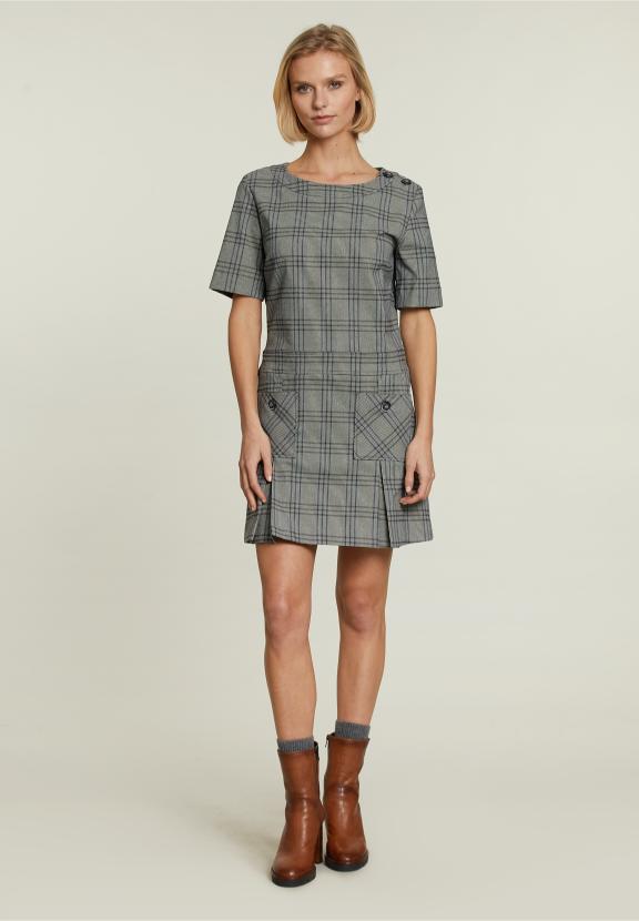 Grey Short Dress Applied Pockets - Zwart