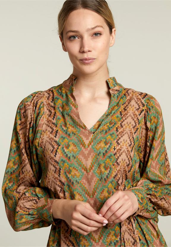 Multi Fantasy V-Neck Dress - Marron
