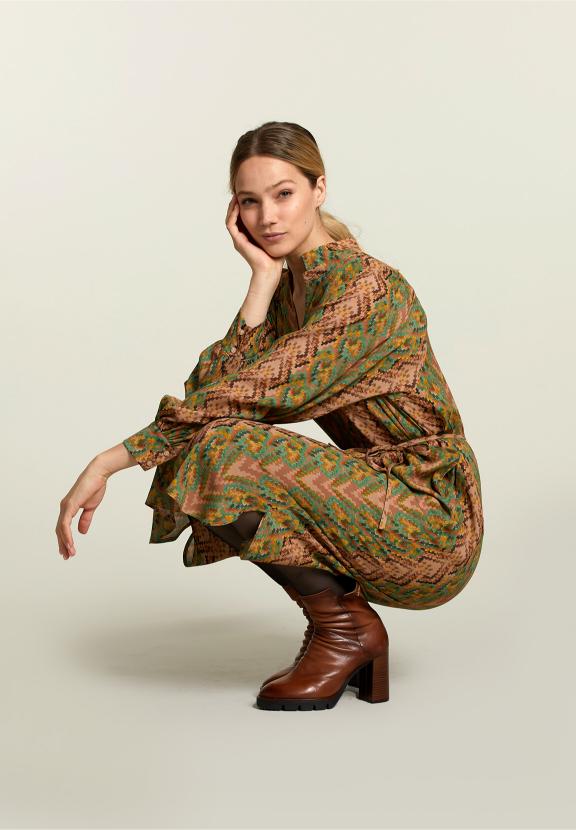 Multi Fantasy V-Neck Dress - Marron