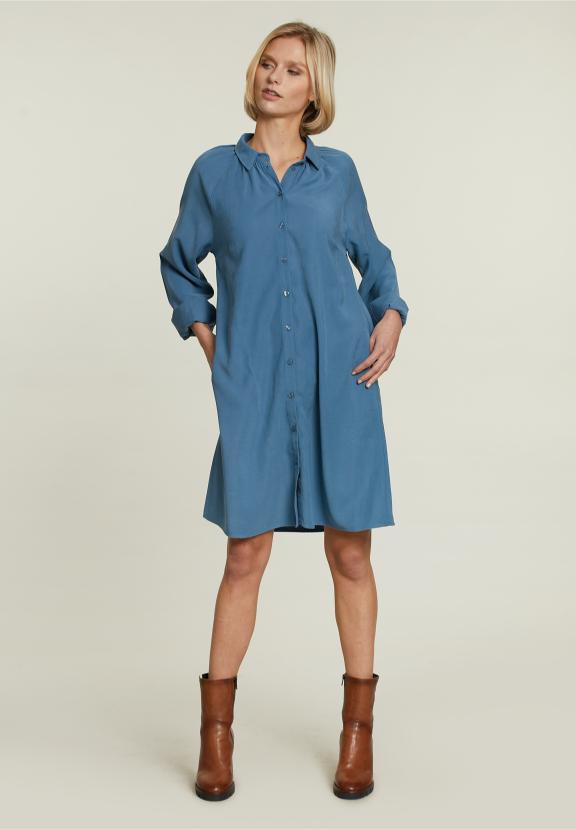 Blue Uni Dress With Buttons - Bleu
