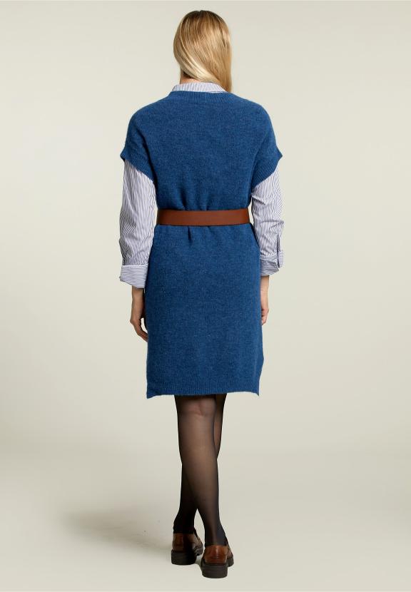 Blue Knitted Sleeveless Dress - Bleu