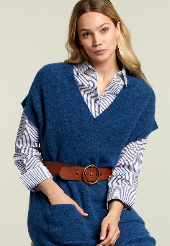 Blue Knitted Sleeveless Dress - Bleu