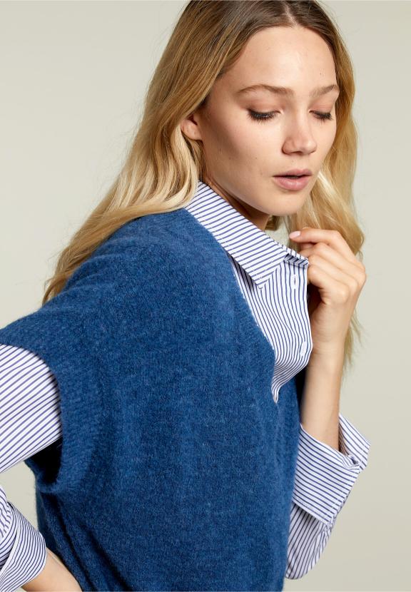 Blue Knitted Sleeveless Dress - Bleu
