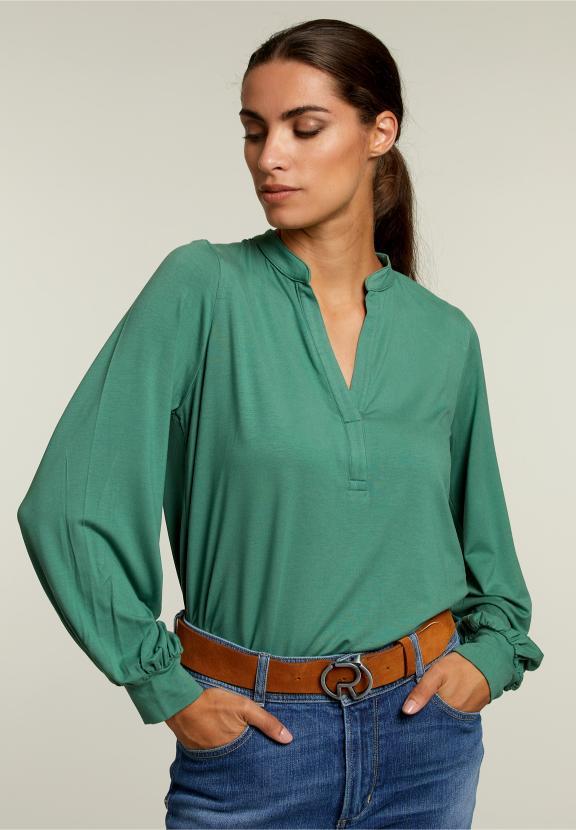 Green V-Neck T-Shirt Balloon Sleeves - Groen