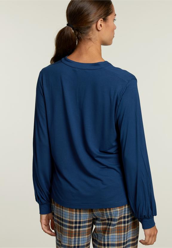 Blue V-Neck T-Shirt Balloon Sleeves - Bleu