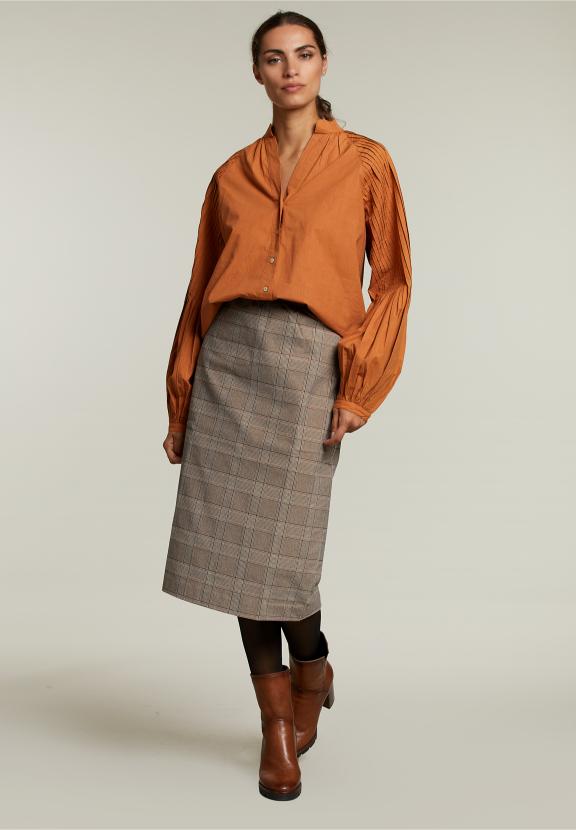 Multi Checked Midi Skirt - Marron