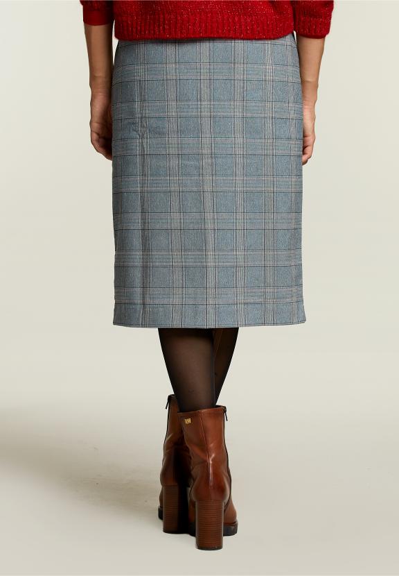 Multi Checked Midi Skirt - Bleu