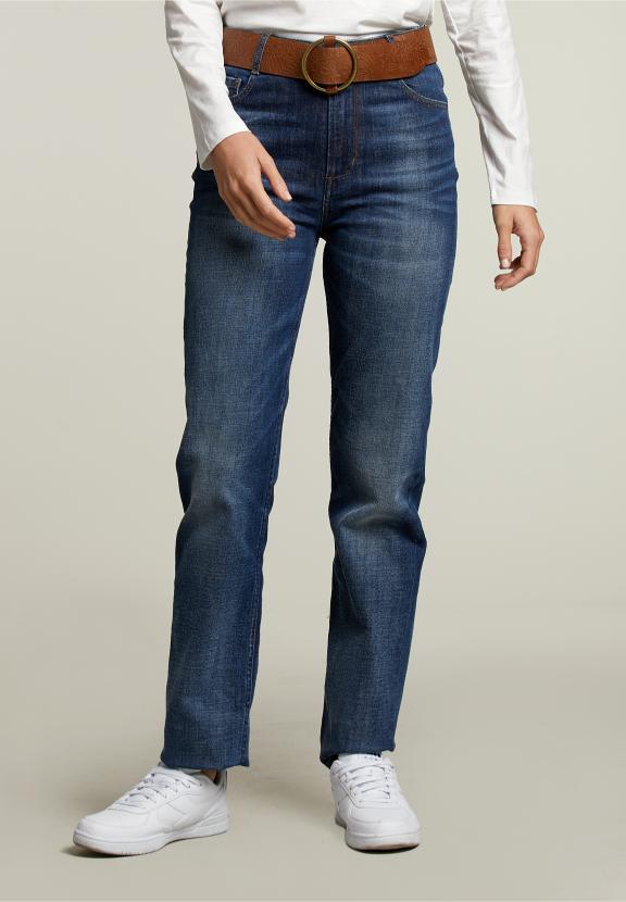 Jean droit taille haute en denim - W