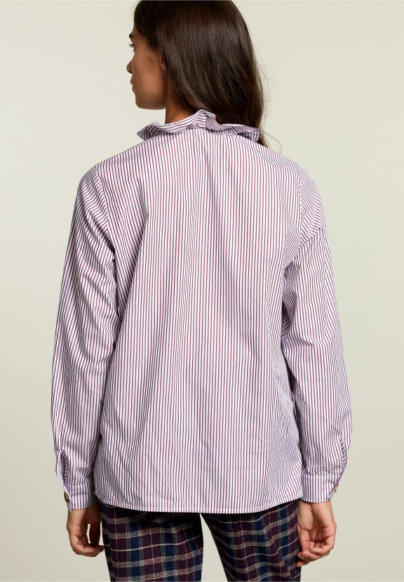 Striped Blouse Ruffle Collar Red/White - Rouge