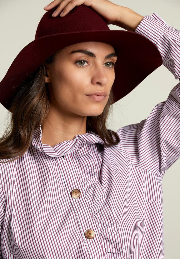 Striped Blouse Ruffle Collar Red/White - Rood