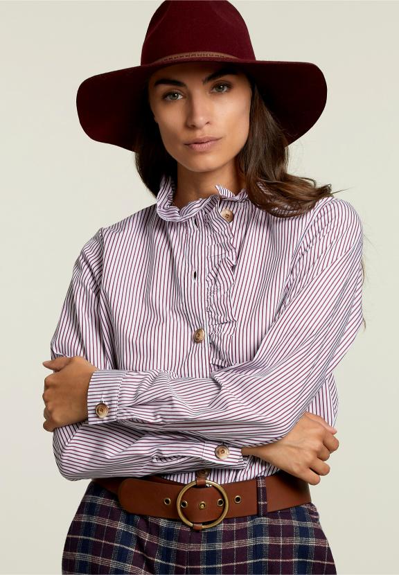 Striped Blouse Ruffle Collar Red/White - Rood