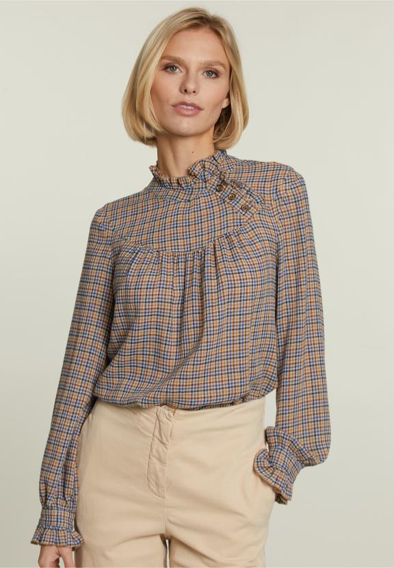 Chemise à motif col fantaisie vérifiée plusieurs fois - Marron - W