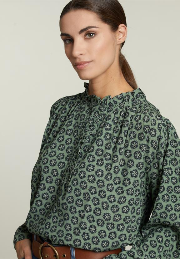 Blouse Multi-Fantaisie avec Manches Ballon - Marron - W