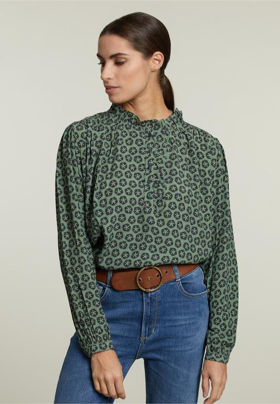 Blouse Multi-Fantaisie avec Manches Ballon - Marron - W