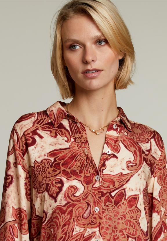 Rood/Beige Fantasieblouse - W