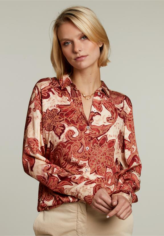 Rood/Beige Fantasieblouse - W